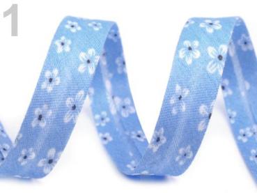 Schrägband Polyester Breite 14 mm gefalzt Blumen - Hellblau